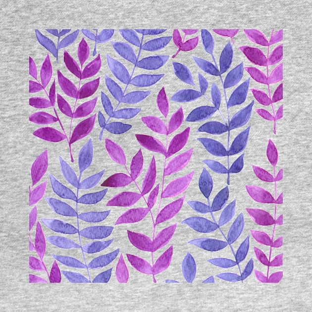 Watercolor leaves in magenta and violet by katerinamk